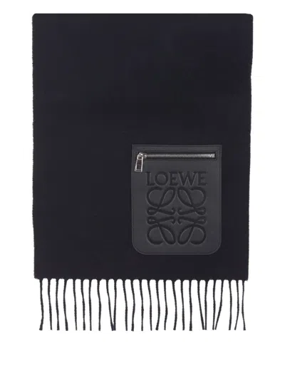Loewe Anagram Wool And Cashmere Scarf In Black