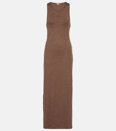 Loewe Wool-blend Anagram Tank Maxi Dress In Brown
