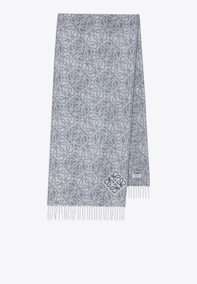 Loewe Anagram Wool-blend Scarf In Gray