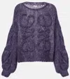 Loewe Anagram Embroidered Cable-knit Mohair-blend Sweater In Purple