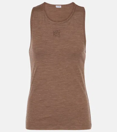 Loewe Embroidered Wool-blend Jersey Tank In Brown