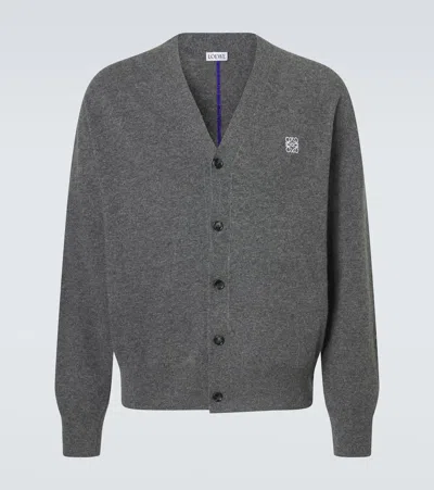 Loewe Dark Grey Stretch Wool Blend Cardigan In Gray