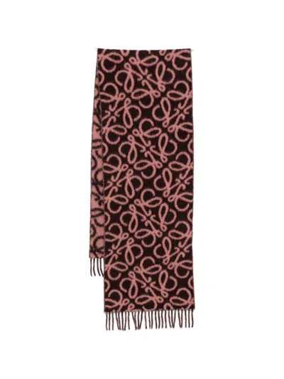 Loewe Anagram Wool Scarf In Brown