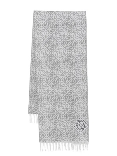 Loewe Anagram Wool Scarf In Gray