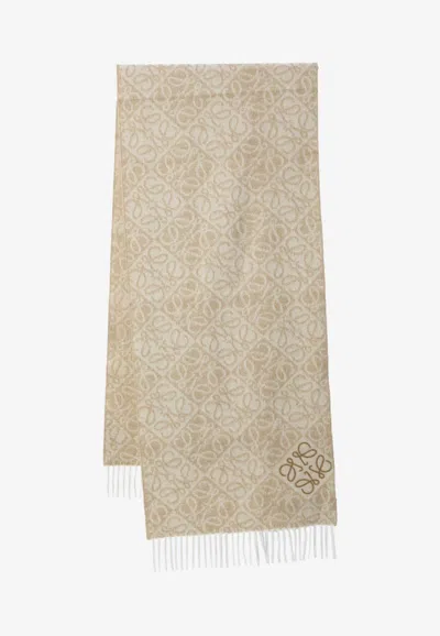 Loewe Anagram Wool Scarf With Leather-tag