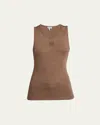 Loewe Embroidered Wool-blend Jersey Tank In Chocolate Brown