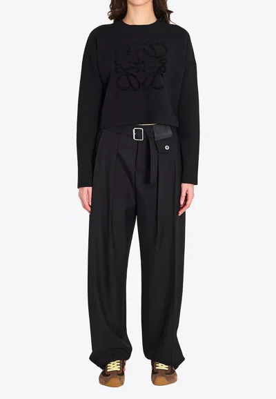 Loewe Anagram Wool-blend Cropped Sweater In Black