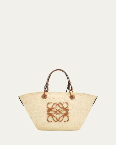 Loewe Anagram Woven Palm Leaf Basket Tote Bag In Yellow