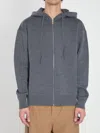 Loewe Anagram Zip Hoodie Featuring Drawstring Hood In Gray
