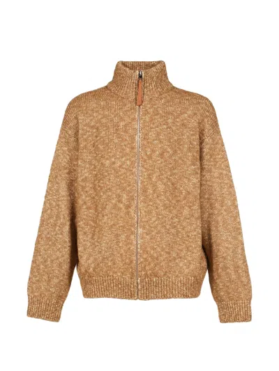 Loewe Anagram Zip-up Cardigan In Brown