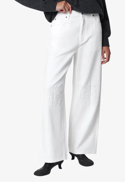 Loewe Anagram-embroidered Baggy Denim Pants In White