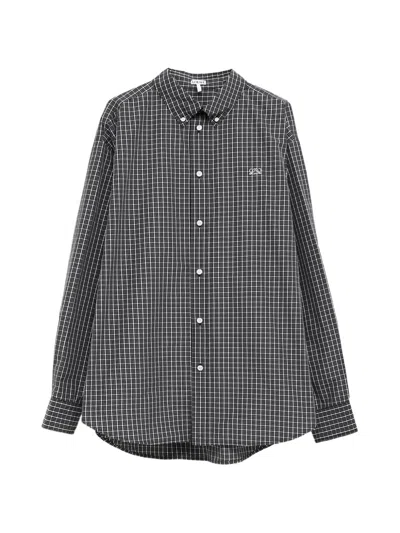 Loewe Anagram-embroidered Checked Shirt In Gray