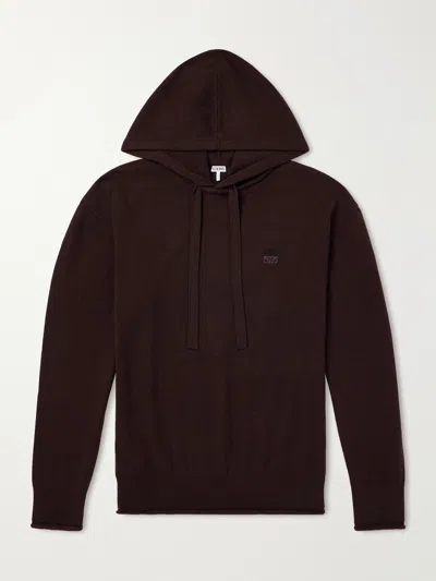 Loewe Mens Cashmere Anagram-embroidered Knitted Hoody Dark Brown In Multi