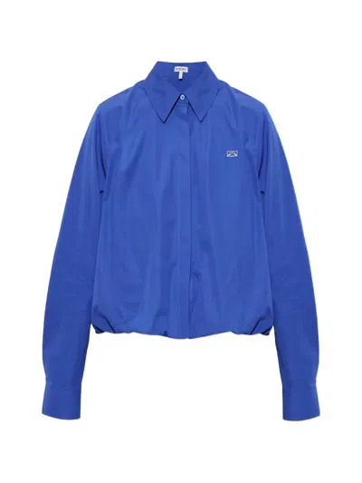Loewe Anagram-embroidered Cropped Shirt In Blue
