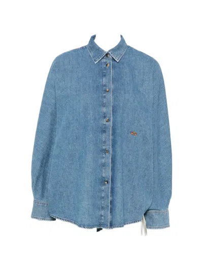 Loewe Anagram-embroidered Denim Shirt In Blue