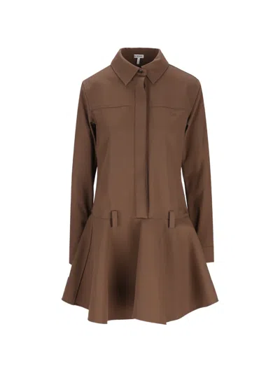 Loewe Anagram-embroidered Flared Shirt Dress In Multi