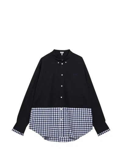 Loewe Anagram-embroidered Gingham-panelled Shirt In Blue