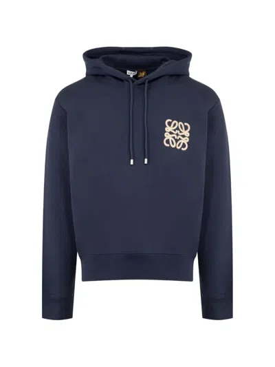 Loewe Anagram-embroidered Hoodie In Blue