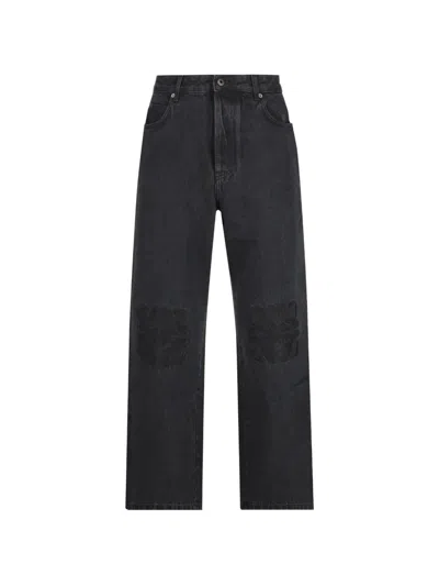 Loewe Wide-leg Anagram-embroidered Jeans In Black