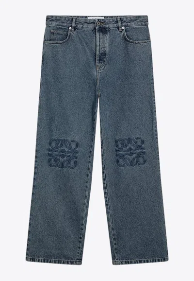 Loewe Anagram-embroidered Jeans In Blue