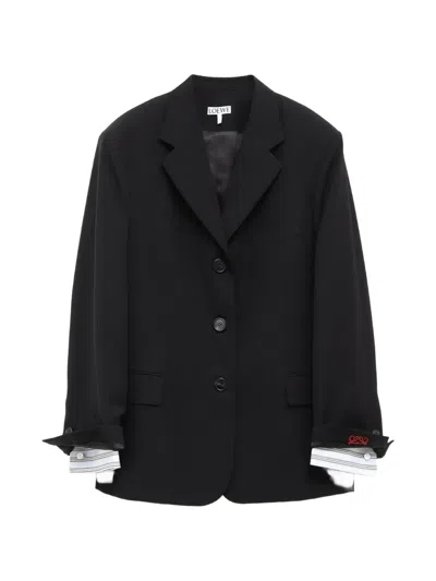 Loewe Anagram-embroidered Layered-cuff Blazer In Black