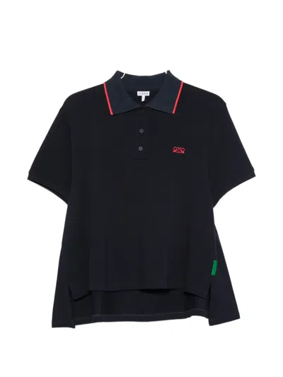 Loewe Anagram-embroidered Polo Shirt In Blue