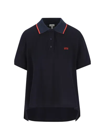 Loewe Anagram-embroidered Polo Shirt In Black