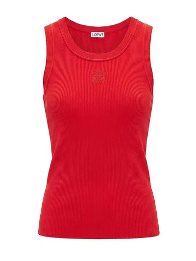 Loewe Anagram-embroidered Ribbed Tank Top In Red