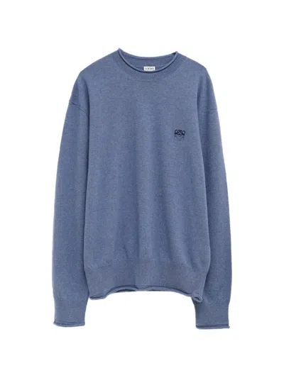 Loewe Anagram-embroidered Rolled-edge Sweater In Blue