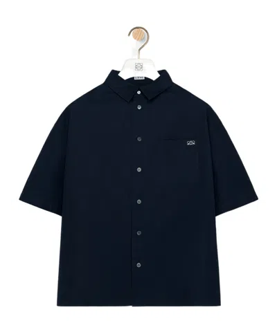 Loewe Anagram-embroidered Short-sleeve Shirt In Brown