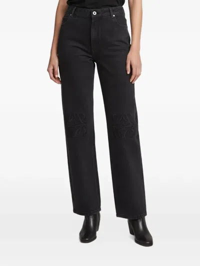 Pre-owned Loewe Anagram-embroidered Straight-leg Jeans In Black