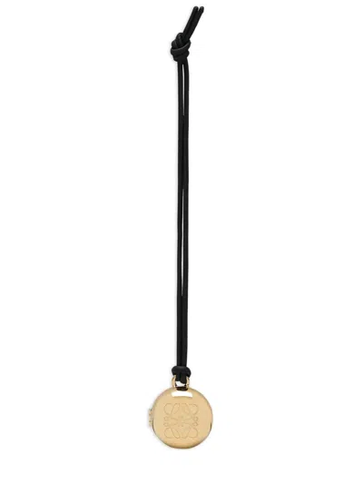 Loewe Anagram Pebble Gold-tone And Leather Bag Charm In Black