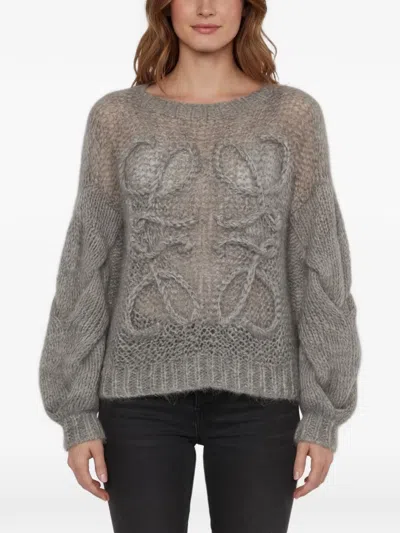 Pre-owned Loewe Anagram-motif Open-knit Sweater In Grey