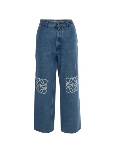 Pre-owned Loewe Anagram-motif Wide-leg Jeans In Blue