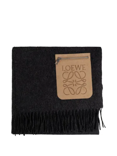 Loewe Wool Scarf With Logo In Black