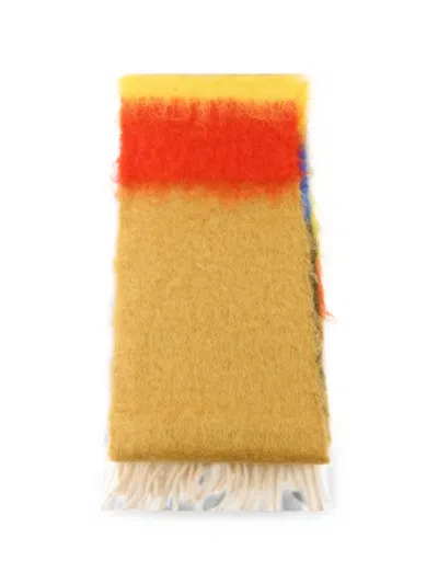 Pre-owned Loewe Anagram-patch Fringed Scarf In Yellow