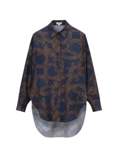 Loewe Anagram-print High-low Shirt In Blue