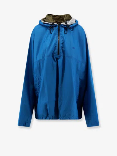 Loewe Anorak Technical Fabric Windbreaker With Embroidered Anagram Logo In Blue