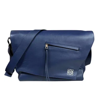Pre-owned Loewe Anton Navy Leather Messenger Bag Shoulder Bag ()