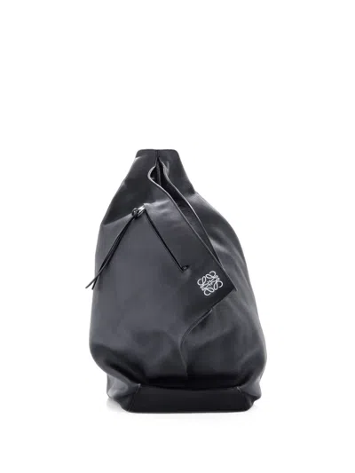 Pre-owned Loewe Anton Sling Bag Leather Medium Backpack In Black