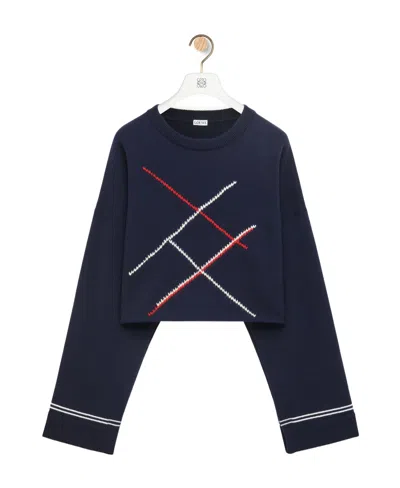 Loewe Argyle Short Woolen Sweater In Blue