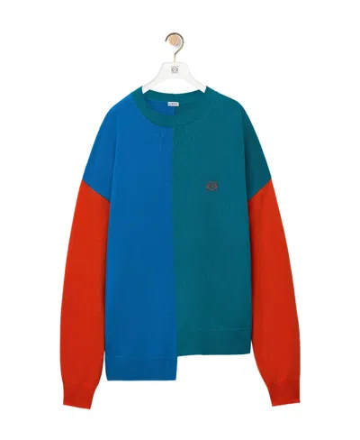 Loewe Asymmetric Colour-block Knitted Jumper In Green