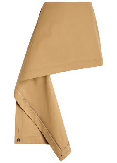 Loewe Asymmetric Cotton And Silk-blend Mini Skirt In Sand