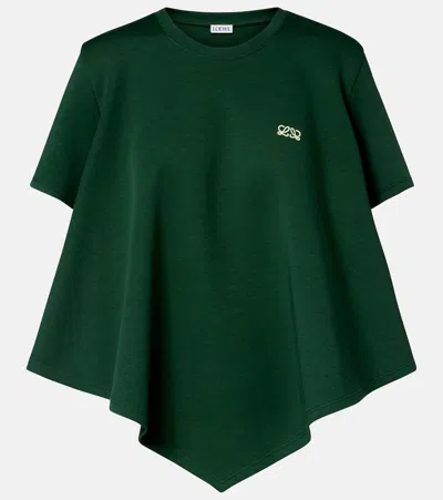 Loewe Womens Dark Green Cape-hem Logo-embroidered Cotton-blend T-shirt