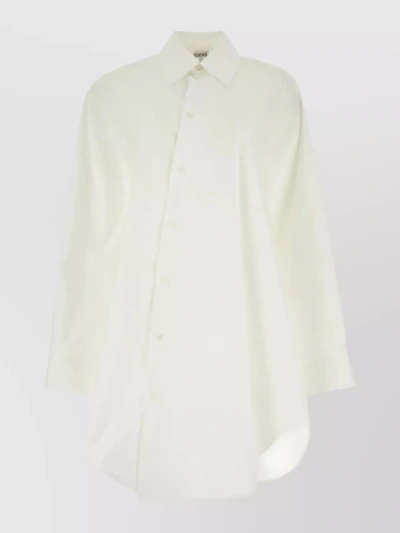 Loewe Asymmetric Cotton Dress With Wide Sleeves In White