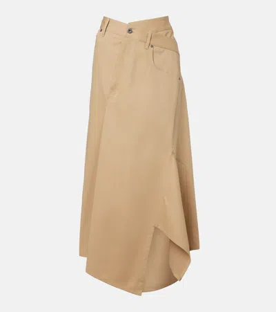 Loewe Asymmetric Cotton Midi Skirt In Sand