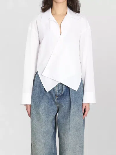 Loewe Asymmetric Cotton Shirt Regular Fit Poplin In White