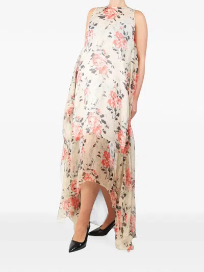 Pre-owned Loewe Asymmetric Floral-print Maxi Dress In Neutral