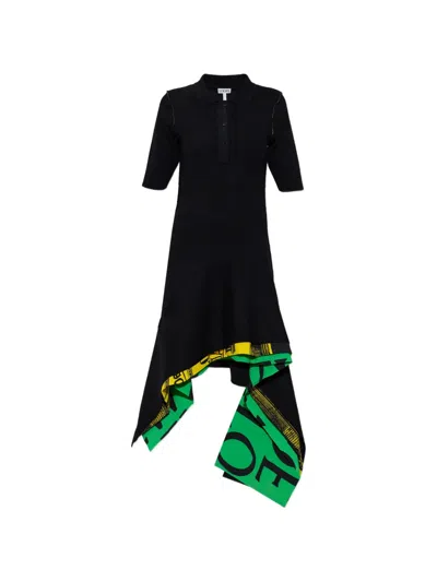 Loewe Asymmetric Graphic-print Dress In Black