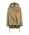 Loewe Hooded Leather-trimmed Cutout Cotton-twill Jacket In Green
